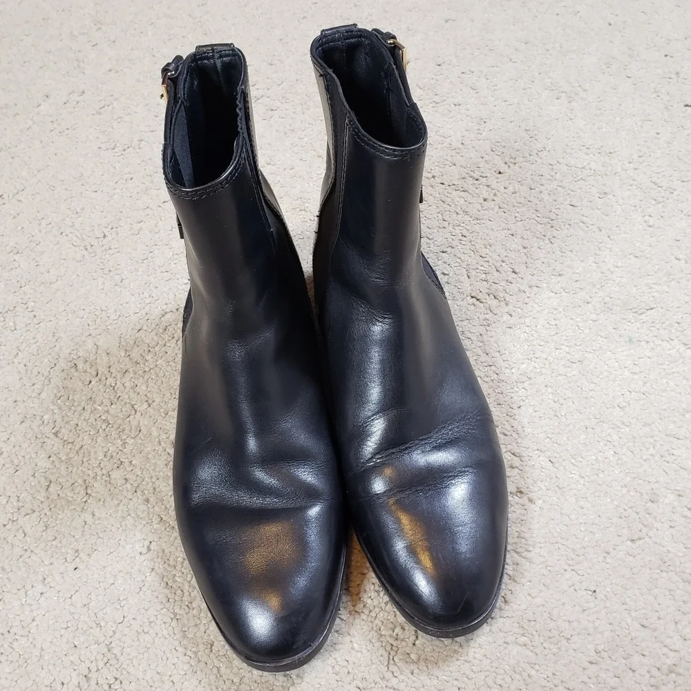 Tory Burch Womens Boots 9.5M Wyatt Mid-Calf Ankle Bootie Black Leather Buckle‎